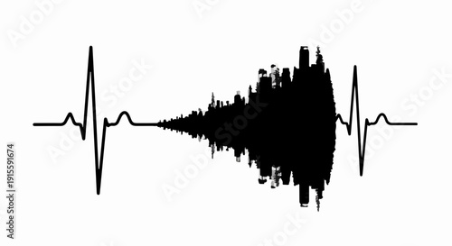 Abstract sound wave pulses on a black and white electrocardiogram line