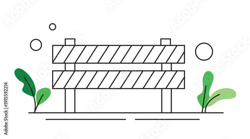 Under Construction Barrier Line Art Isolated on White. Signs warning of danger, accident protection vector art