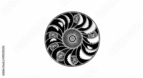 Intricate circular geometric pattern resembling a fractal or mandala in monochrome