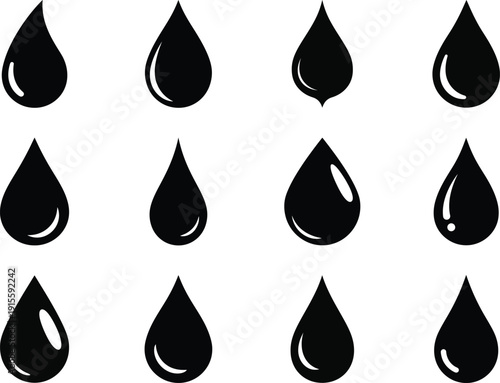 water drops set silhouette on white background