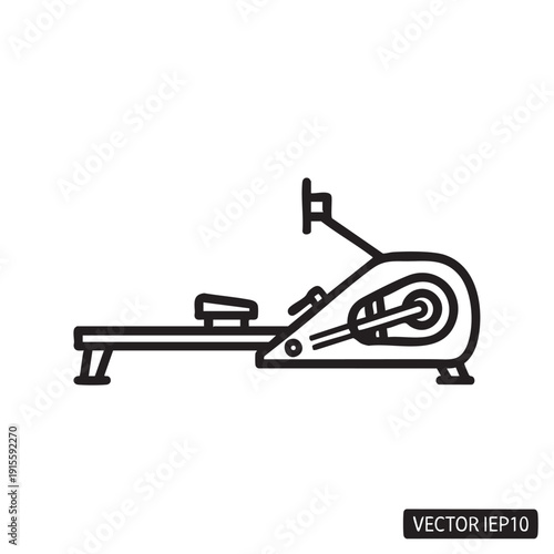 Modern rowing machine in a fitness studio, viewed from the side, illustrating exercise equipment for cardiovascular training