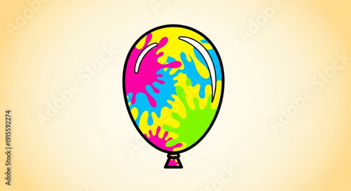 Colorful balloon with paint splatters festive celebration graphic element for party invitations and decorations isolated on gradient background