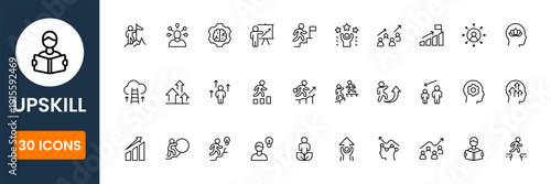 Professional Upskilling Icon Set for Corporate Training Career Growth Mentorship and Employee Development Programs in Minimalist Vector Style