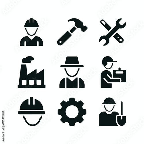 Labor day worker icons set silhouette 1