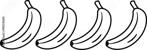 Four Bananas Lined Up Vertically Outline Illustration Simple Minimalist Food Graphic