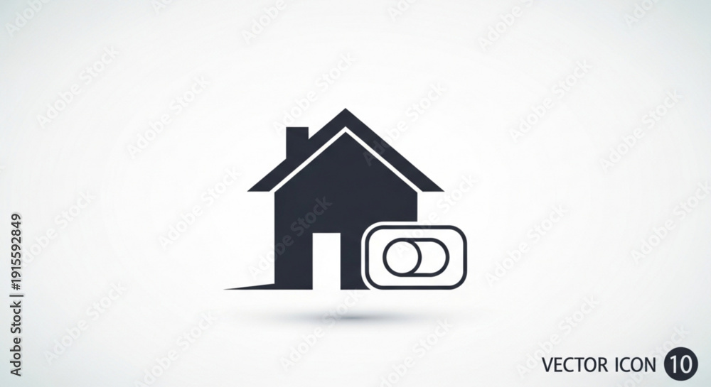 Fototapeta premium Simple house icon with a toggle switch representing smart home technology or automation isolated on a clean white background