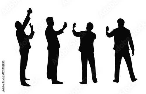 Silhouette of Man Making a Selfie with Smartphone. People making photos for social networks