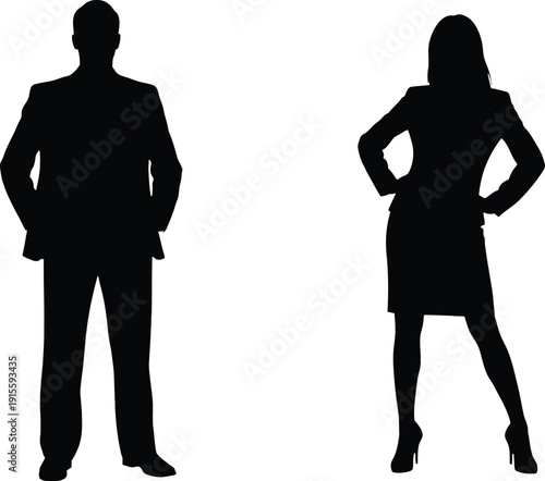 Silhouettes of a man and woman in business attire