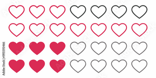 Arrangement of hearts in varying shades of red and gray outlines