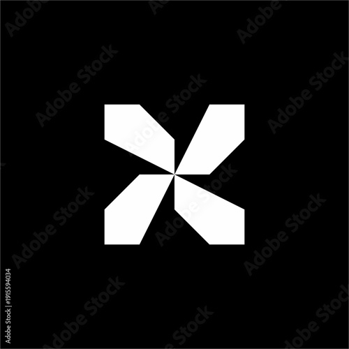 Sharp white "X" on black. A modern, futuristic, and elegant rotational geometric brand mark.