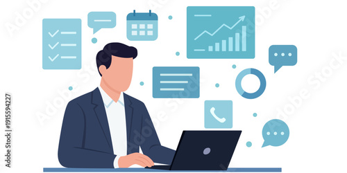 Vector illustration of a manager working in an office