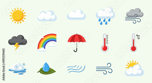 Weather Icons Collection Sun Clouds Rain.