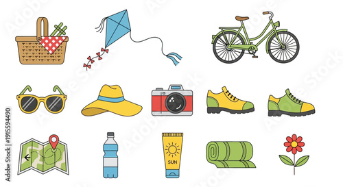 Assorted Cartoon Summer Accessories and Objects.