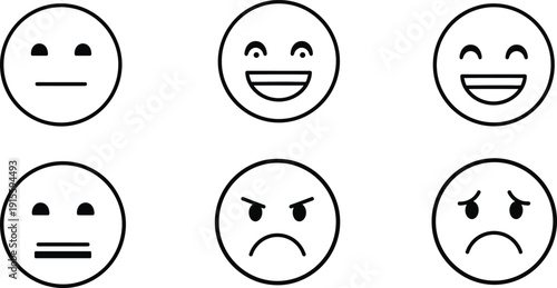 A set of six emoticon faces with various expressions