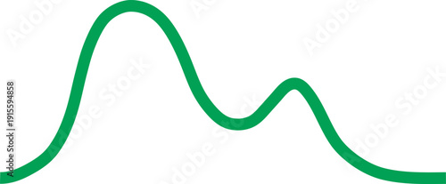 A stylized green wave line graph with smooth, flowing curves and peaks.