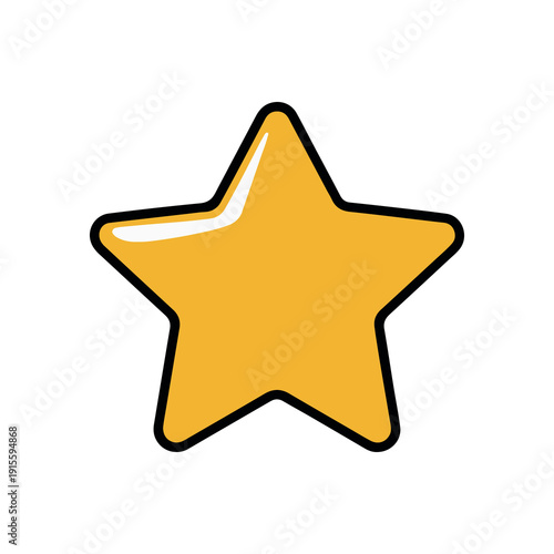 Golden star graphic with bold black outline and glossy texture