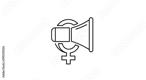 Female symbol with megaphone icon representing womens rights and empowerment simple outline vector illustration for advocacy and social justice concepts