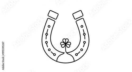 Lucky horseshoe with clover simple line art symbol for good fortune and success isolated on white background for design