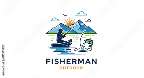 Fisherman Logo Outdoor Illustration Design.