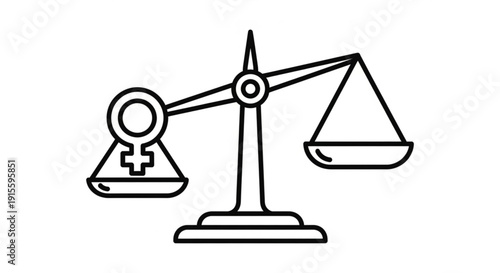 Scales of justice with female symbol representing gender equality and womens rights simple line art icon for legal and social concepts
