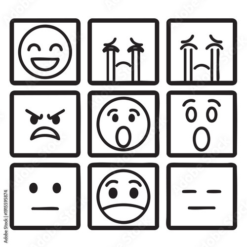 Collection of various emoticon faces illustrating different emotions and reactions in a grid layout
