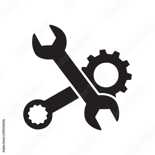 Two Wrenches Crossing Over Gear Icon Design