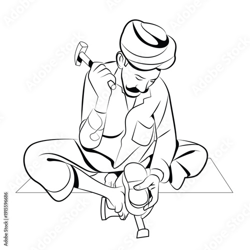 Indian Footwear Maker, Traditional Indian Old Footwear Maker, Traditional Footwear Making in Rural India, Indian Handmade Sleeper Making Craft