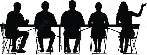 Silhouettes of five people at a table