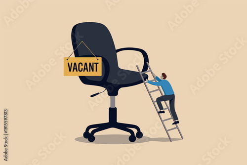 Man climbing a ladder to reach a large vacant office chair representing a career opportunity