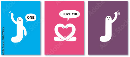 Creative cartoon figures expressing love and unity in vibrant colors