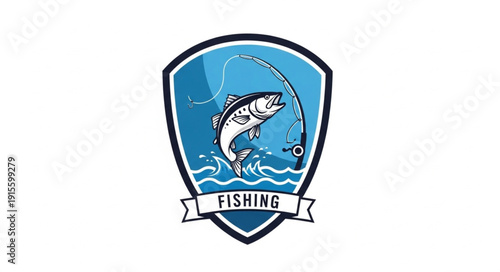 Fishing Badge with Leaping Fish Logo.