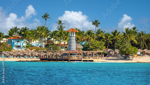 Fotografie Chaming lighthouse at Dominicus public beach, Dominican Republic