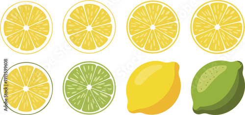 Title 1: Lemon & Lime Outline Illustration Set Fresh Citrus Slice Collection