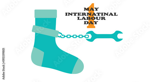 Green sock with chain and wrench for international labour day celebration