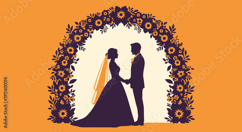 Bride and Groom Silhouette Wedding Couple.