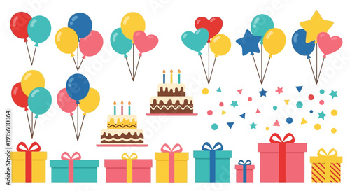 Colorful Balloons Gifts and Birthday Cakes.