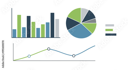 Colorful Bar Graph Pie Chart Line Graph.
