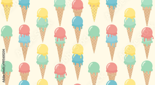 Colorful Ice Cream Cones Pattern Illustration.