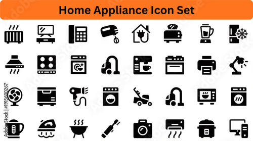 Home appliance icon set silhouette vector on white background 