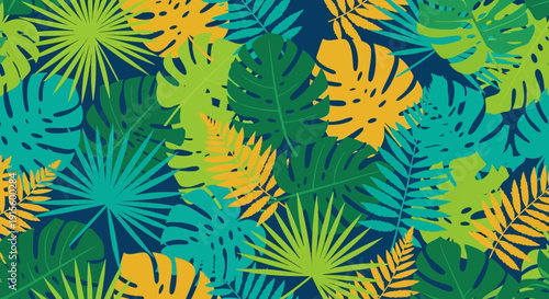 Colorful Tropical Leaves Pattern Illustration.