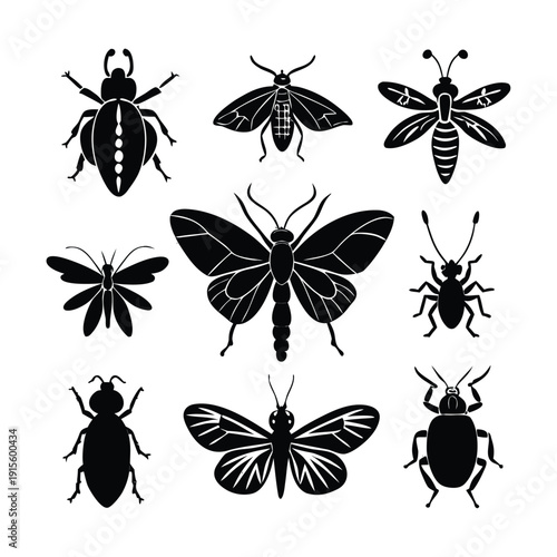 Monarch butterfly silhouettes collection, vector illustration isolated on white background
