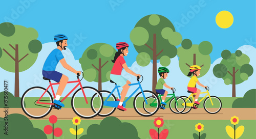 Family Cycling Together in the Park.