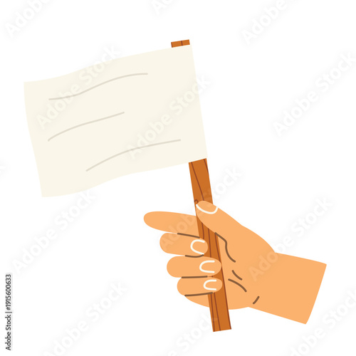hand holding a white flag symbol of peace, surrender and truce, human gesture concept, communication and agreement idea-vector illustration