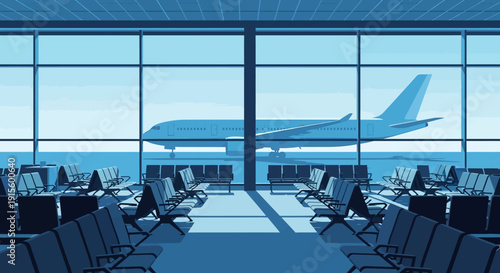 Airplane at Airport Terminal Waiting Area.