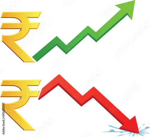 Indian Rupee Growth and Decline Arrow Graph Financial Market Concept