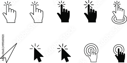 Computer mouse cursor icons and hand pointer symbols