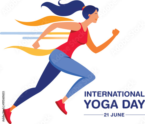 International yoga day illustration of a woman in motion embracing wellness and fitness