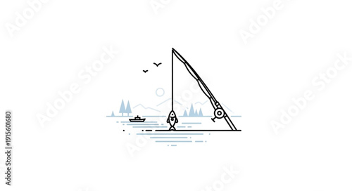 Fishing Hook with City Skyline Background.