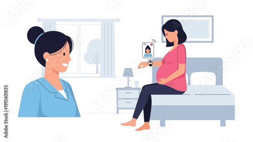 Expectant mother receiving medical guidance from healthcare professional in hospital bedside setting
