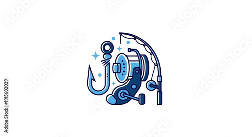 Fishing Gear Illustration with Hook and Reel.
